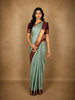 Teel Green Mini Checked Woven Design Pure Kanchipuram Silk Saree with Contrast Zari Border
