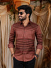 Terracotta Brown Striped Woven Design Cotton Formal Wear Full Sleeve Men Shirt