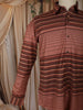 Terracotta Brown Striped Woven Design Cotton Formal Wear Full Sleeve Men Shirt