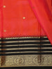 Tomato Red Butta Woven Design Pure Kanchipuram Silk Saree with Contrast  Peacock Motif Zari Border