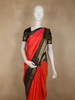 Tomato Red Butta Woven Design Pure Kanchipuram Silk Saree with Contrast  Peacock Motif Zari Border