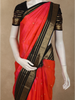 Tomato Red Butta Woven Design Pure Kanchipuram Silk Saree with Contrast  Peacock Motif Zari Border