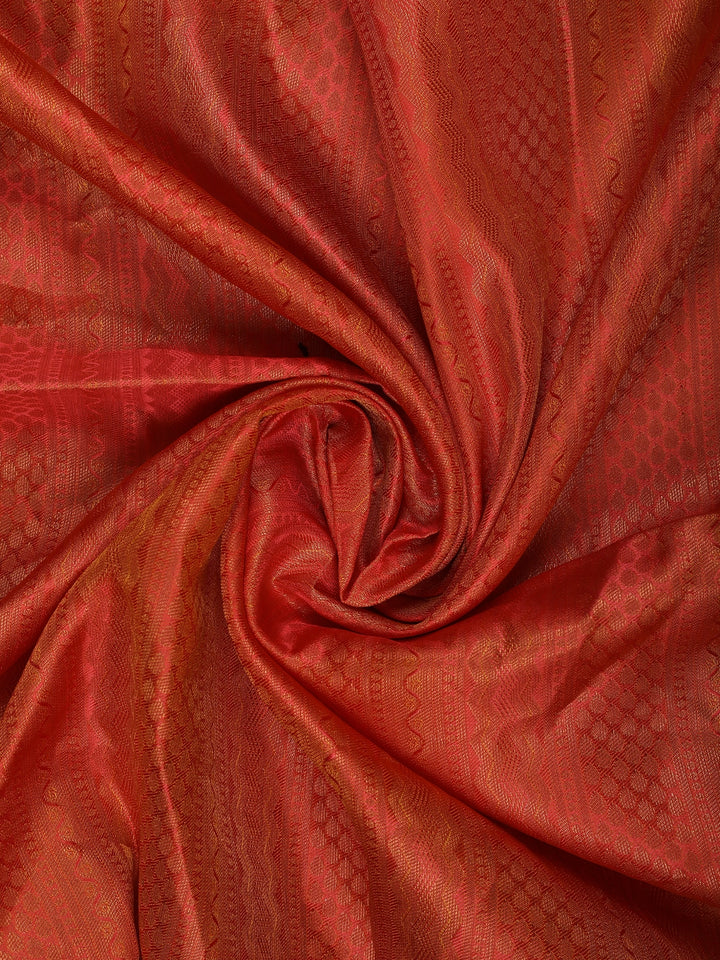 Tomato Red Geometric Design Zari Woven Soft Silk Saree - Diadem