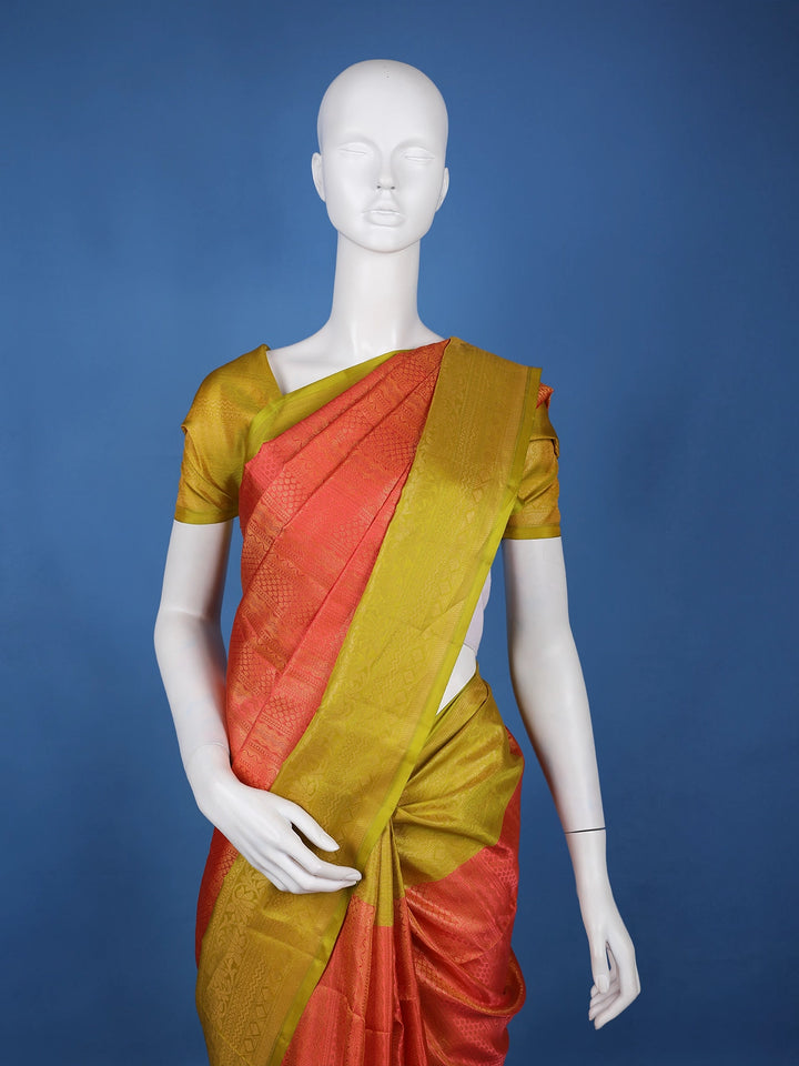 Tomato Red Geometric Design Zari Woven Soft Silk Saree - Diadem