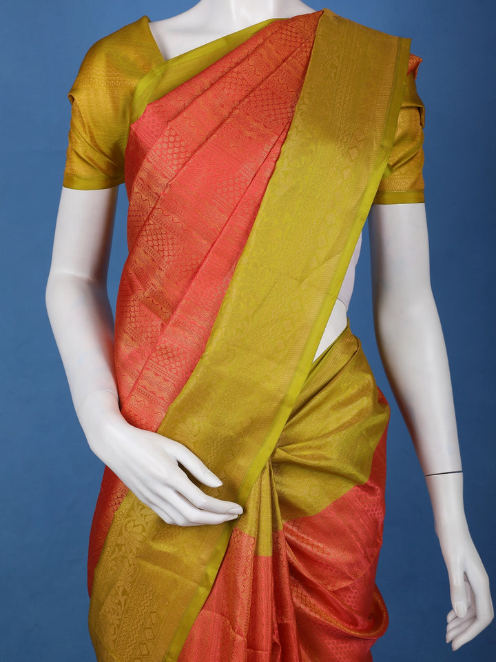 Tomato Red Geometric Design Zari Woven Soft Silk Saree - Diadem