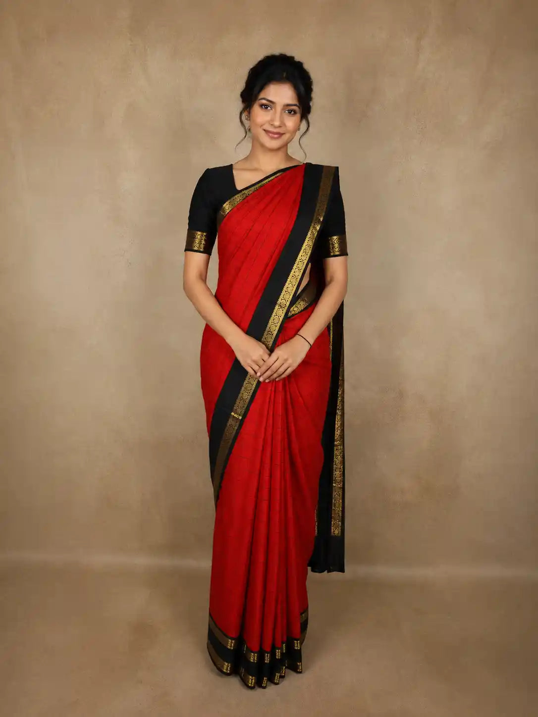 Tomato Red Butta Woven Design Pure Kanchipuram Silk Saree with Contrast  Peacock Motif Zari Border