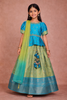 Blue Green Silk Pattu Pavadai Adorned with Zariwork paired with Net Dupatta