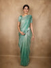 Turquoise Blue Butta Embroidered Design Pure Organza Saree with Scalloped Border