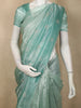 Turquoise Blue Butta Embroidered Design Pure Organza Saree with Scalloped Border