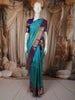 Turquoise Blue Checked Zari Woven Design Pure Kanchipuram Silk Saree with Contrast Zari Border