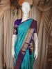 Turquoise Blue Checked Zari Woven Design Pure Kanchipuram Silk Saree with Contrast Zari Border
