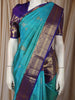 Turquoise Blue Checked Zari Woven Design Pure Kanchipuram Silk Saree with Contrast Zari Border