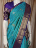 Turquoise Blue Checked Zari Woven Design Pure Kanchipuram Silk Saree with Contrast Zari Border