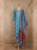 Turquoise Blue Floral Embroidered Cotton Salwar Suit with Striped Dupatta