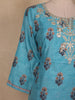 Turquoise Blue Floral Embroidered Cotton Salwar Suit with Striped Dupatta