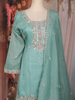 Turquoise Blue Floral Sequins Embroidered Tissue Silk Sharara Suit With Dupatta