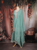Turquoise Blue Floral Sequins Embroidered Tissue Silk Sharara Suit With Dupatta