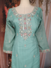 Turquoise Blue Floral Sequins Embroidered Tissue Silk Sharara Suit With Dupatta