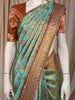 Turquoise Blue Floral Zari Woven Design Pure Kanchipuram Silk Saree with Contrast Zari Border