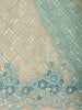 Turquoise Blue Geometric Sequins Embroidered Design Net Designer Saree with Floral Border
