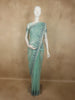 Turquoise Blue Geometric Sequins Embroidered Design Net Designer Saree with Floral Border