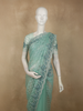 Turquoise Blue Geometric Sequins Embroidered Design Net Designer Saree with Floral Border