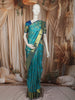 Turquoise Blue Geometric Zari Woven Design Pure Kanchipuram Silk Bridal Saree with Contrast Navy Blue Zari Border
