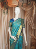 Turquoise Blue Geometric Zari Woven Design Pure Kanchipuram Silk Bridal Saree with Contrast Navy Blue Zari Border