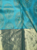 Turquoise Blue Geometric Zari Woven Design Pure Kanchipuram Silk Bridal Saree with Contrast Navy Blue Zari Border