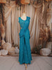 Turquoise Blue Heavy Thread and Mirror Embroidered Design Crepe Party Wear Palazzo Suit with Matching Draped Dupatta
