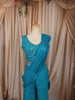 Turquoise Blue Heavy Thread and Mirror Embroidered Design Crepe Party Wear Palazzo Suit with Matching Draped Dupatta