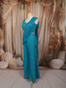 Turquoise Blue Heavy Thread and Mirror Embroidered Design Crepe Party Wear Palazzo Suit with Matching Draped Dupatta