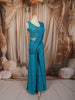 Turquoise Blue Heavy Thread and Mirror Embroidered Design Crepe Party Wear Palazzo Suit with Matching Draped Dupatta