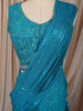Turquoise Blue Heavy Thread and Mirror Embroidered Design Crepe Party Wear Palazzo Suit with Matching Draped Dupatta