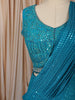 Turquoise Blue Heavy Thread and Mirror Embroidered Design Crepe Party Wear Palazzo Suit with Matching Draped Dupatta