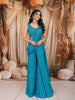Turquoise Blue Heavy Thread and Mirror Embroidered Design Crepe Party Wear Palazzo Suit with Matching Draped Dupatta
