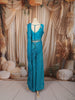 Turquoise Blue Heavy Thread and Mirror Embroidered Design Crepe Party Wear Palazzo Suit with Matching Draped Dupatta