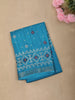 Turquoise Blue Ikat Printed Design Mixed Cotton Casual Wear Saree with Zari Border