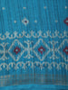 Turquoise Blue Ikat Printed Design Mixed Cotton Casual Wear Saree with Zari Border