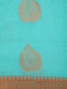 Turquoise Blue Leaf Butta Design Silk Cotton Saree with Contrast Zari Border