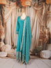 Turquoise Blue Leaf Mirror and Zari Embroidered Design Georgette Long Anarakli Gown with Matching Dupatta