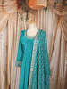 Turquoise Blue Leaf Mirror and Zari Embroidered Design Georgette Long Anarakli Gown with Matching Dupatta