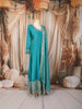 Turquoise Blue Leaf Mirror and Zari Embroidered Design Georgette Long Anarakli Gown with Matching Dupatta