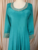 Turquoise Blue Leaf Mirror and Zari Embroidered Design Georgette Long Anarakli Gown with Matching Dupatta