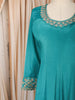 Turquoise Blue Leaf Mirror and Zari Embroidered Design Georgette Long Anarakli Gown with Matching Dupatta