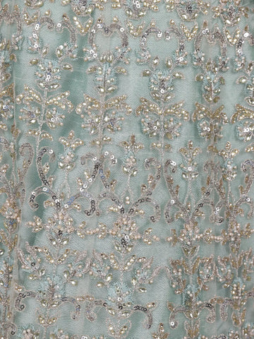 Turquoise Blue Sequins And Beads Embroidered Net Bridal Lehenga Set With Dupatta - Diadem