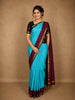 Turquoise Blue Solid Woven Design Pure Kanchipuram Silk Saree with Contrast Border