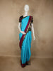 Turquoise Blue Solid Woven Design Pure Kanchipuram Silk Saree with Contrast Border