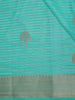 Turquoise Blue Striped Zari Butta Woven Design Semi Banarasi Saree with Contrast Border
