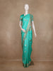 Turquoise Blue Striped Zari Butta Woven Design Semi Banarasi Saree with Contrast Border